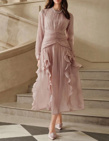 Rochie medie Savoree, roz pudra inchis