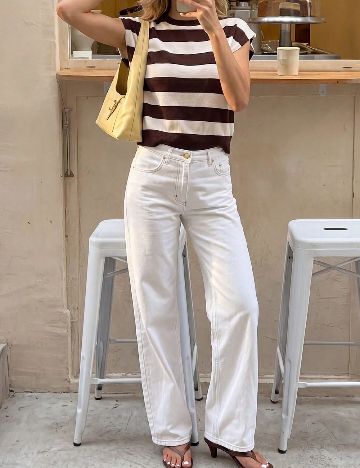 Tricou SHEIN, crem/maro