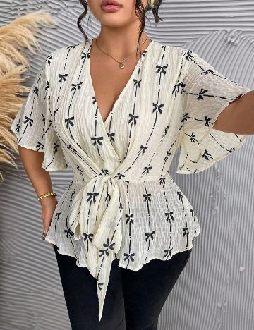 Bluza SHEIN CURVE, ecru/negru