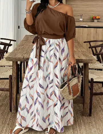Rochie lunga SHEIN CURVE, alb/maro