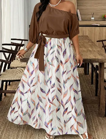 Rochie lunga SHEIN CURVE, alb/maro