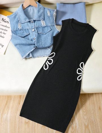 Compleu Shein Kids, negru/albastru