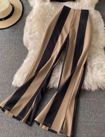 Pantaloni SHEIN, crem/negru