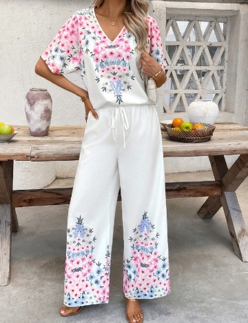 Compleu SHEIN, floral print/alb