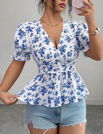 Bluza SHEIN, alb/albastru