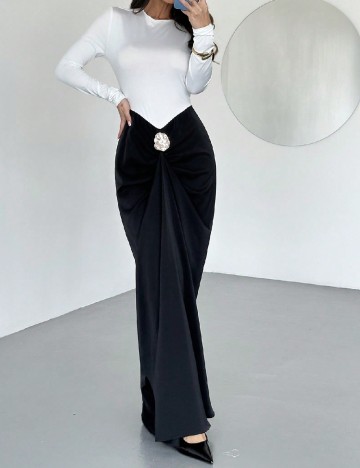 Rochie lunga SHEIN, alb/negru