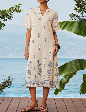 Rochie medie SHEIN, crem/albastru