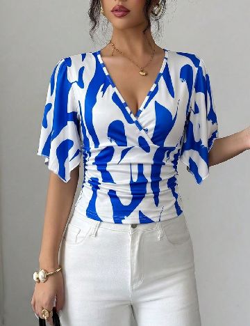 Bluza SHEIN, albastru/alb