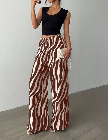 Pantaloni SHEIN, crem/maro
