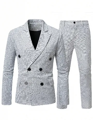 Costum SHEIN Plus Size Men, alb/gri