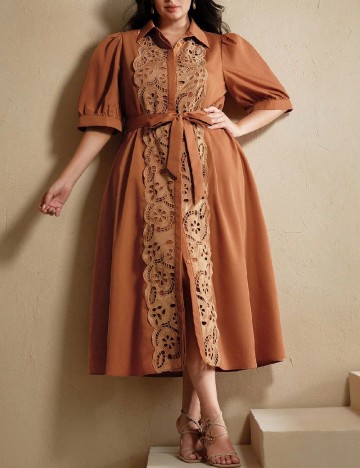 Rochie medie Anewsta Curve, maro