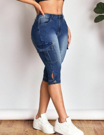 Pantaloni trei sferturi SHEIN, albastru