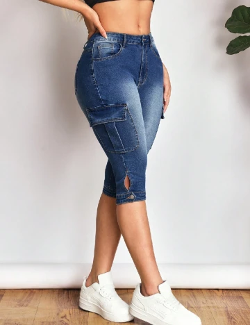 Pantaloni trei sferturi SHEIN, albastru