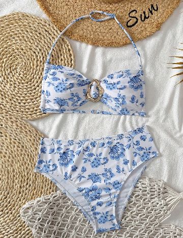 Costum de baie Shein Kids, albastru/alb