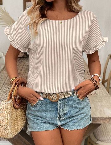 Bluza SHEIN, maro/alb