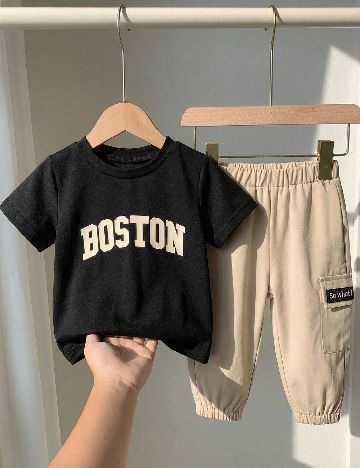 Compleu Shein Kids, negru/crem