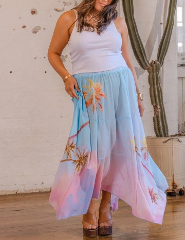 Fusta Aralina Plus Size, albastru/roz