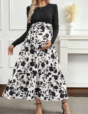Rochie lunga SHEIN Maternity, alb/negru