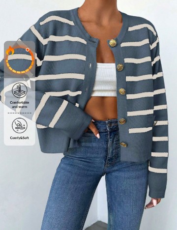 Cardigan SHEIN, albastru/alb