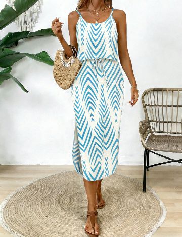Rochie lunga SHEIN, alb/albastru