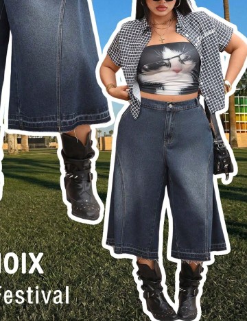Pantaloni trei sferturi SHEIN CURVE, albastru