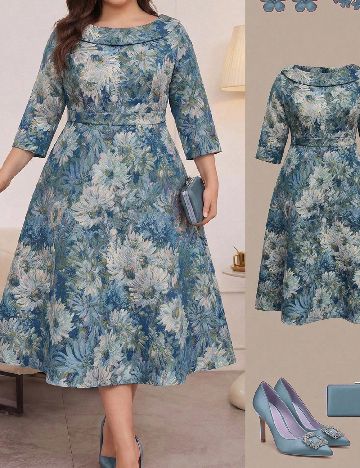 Rochie medie SHEIN CURVE, albastru