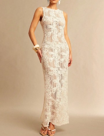 Rochie lunga Silquee, crem
