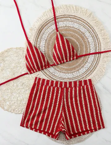 Costum de baie SHEIN, rosu/crem