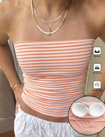 Top SHEIN, portocaliu/alb
