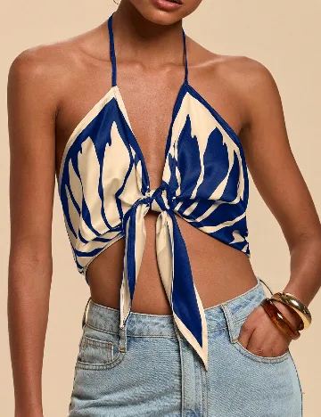 Top SHEIN, crem/albastru
