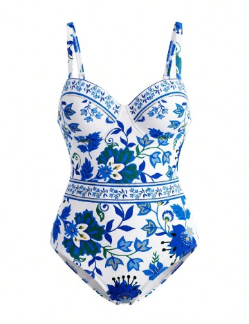Costum de baie SHEIN CURVE, alb/albastru