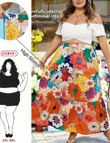 Fusta SHEIN CURVE, floral print