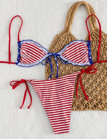 Costum de baie SHEIN, albastru/rosu
