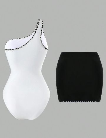 Compleu De Plaja SHEIN, alb/negru