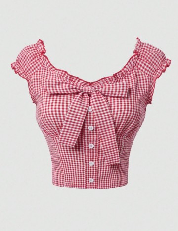 Top SHEIN, rosu/alb