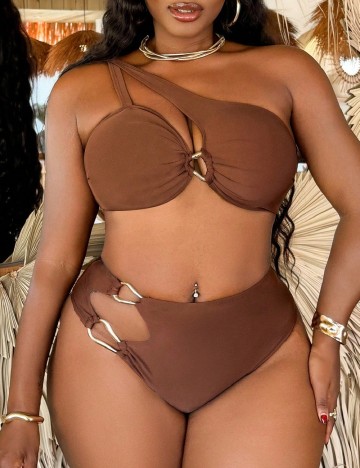 Costum de baie SHEIN CURVE, maro