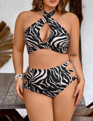 Costum de baie SHEIN CURVE, negru/crem