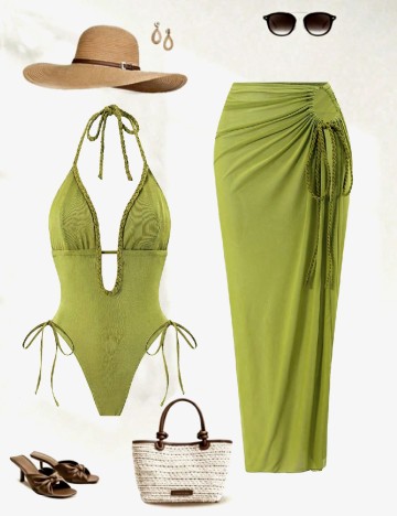 Compleu De Plaja SHEIN, verde
