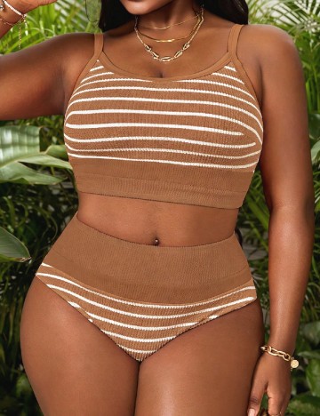 Costum de baie SHEIN CURVE, maro
