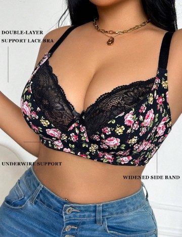 Sutien SHEIN CURVE, negru floral
