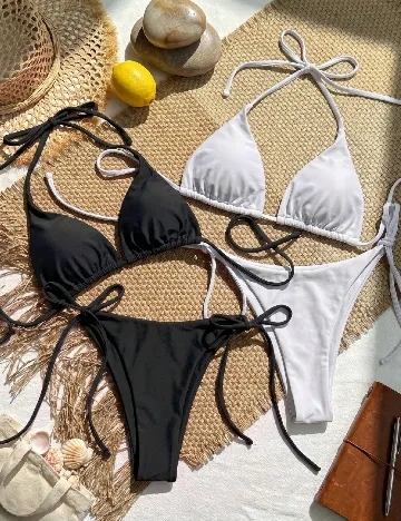Costum de baie 2 bucati SHEIN CURVE, negru/alb