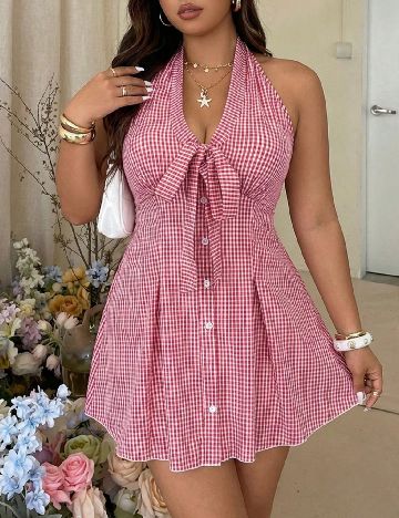 Rochie scurta SHEIN CURVE, rosu/alb