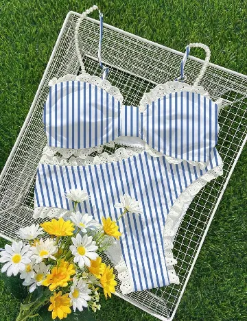 Costum de baie SHEIN CURVE, albastru/alb