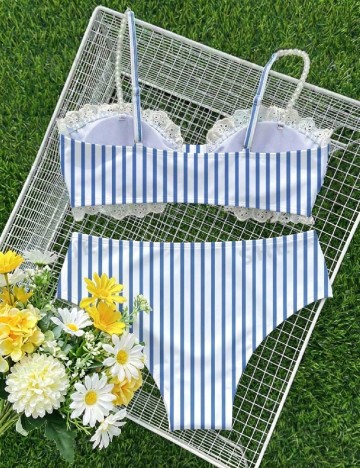 Costum de baie SHEIN CURVE, albastru/alb