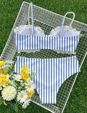 Costum de baie SHEIN CURVE, albastru/alb