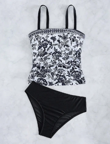 Costum de baie SHEIN, negru/alb