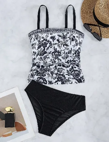 Costum de baie SHEIN, negru/alb