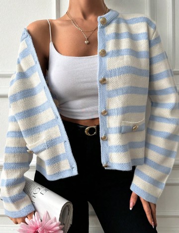 Cardigan SHEIN, alb/albastru