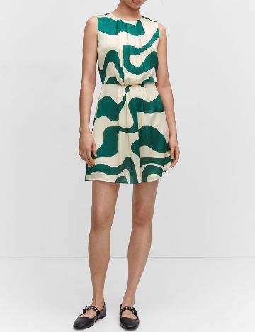 Rochie scurta Mango, crem/verde