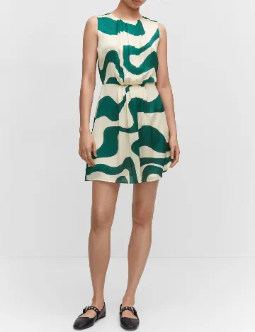 Rochie scurta Mango, crem/verde